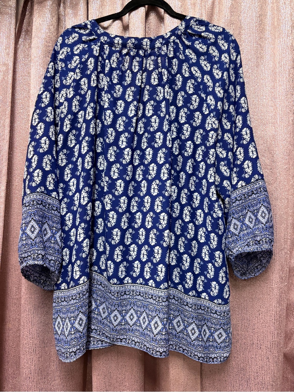 Blue Printed Women's Peasant Blouse - Picture 4 of 4